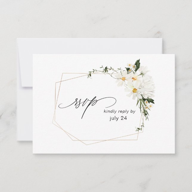 Daisy White Floral w Meal RSVP Card (Front)
