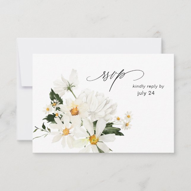 Daisy White Floral w Meal RSVP Card 3 (Front)