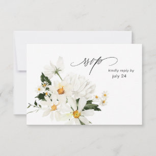 Daisy White Floral w Meal RSVP Card 3