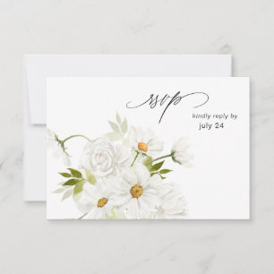 Daisy White Floral w Meal RSVP Card 4