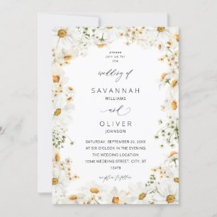 Daisy White Floral Wedding Invitation