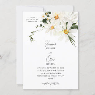 Daisy White Floral Wedding Invitation v2