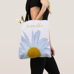 Daisy White Yellow Script Tote Bag