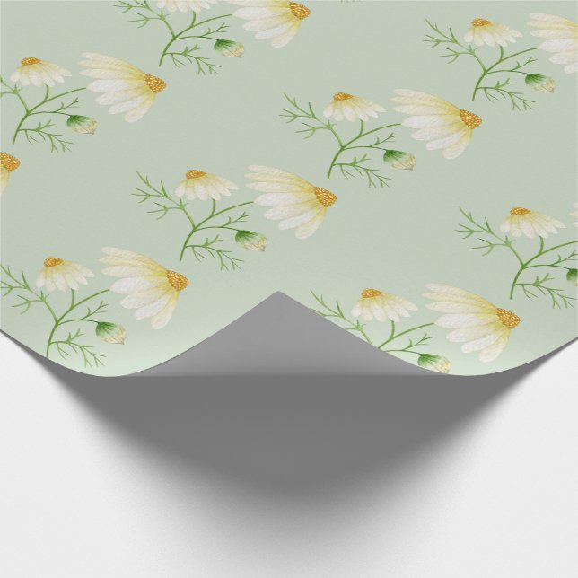 Daisy Wild Flowers Green Wrapping Paper (Corner)