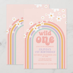 Daisy Wild One boho floral rainbow first birthday Invitation
