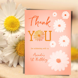 Daisy Wild One First 1st Birthday Girl Floral Thank You Card