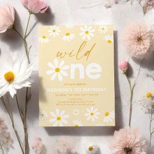 Daisy Wild One First Birthday Invitation