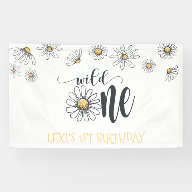 Daisy Wild One Party Banner - White (Horizontal)