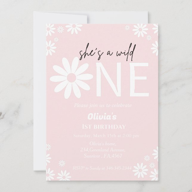 Daisy wild one party bohemian first birthday  invi invitation (Front)