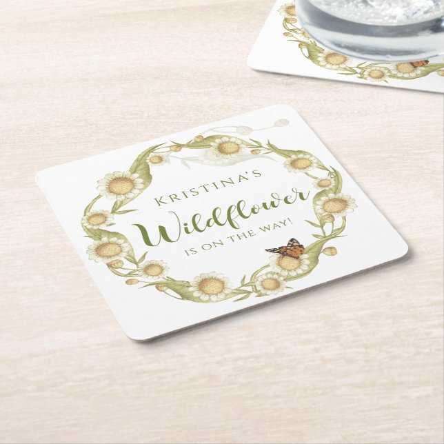 Daisy Wildflower Baby in Bloom Baby Shower Square Paper Coaster (Angled)