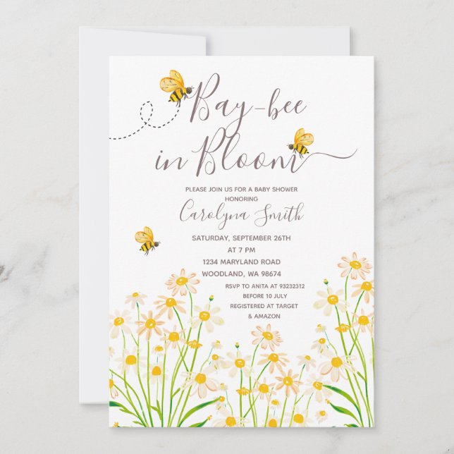 Daisy Wildflower Bay Bee in Bloom Baby Shower Invitation (Front)
