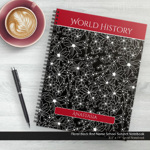 Daisy Wildflower Black Red Name School Subject Notebook