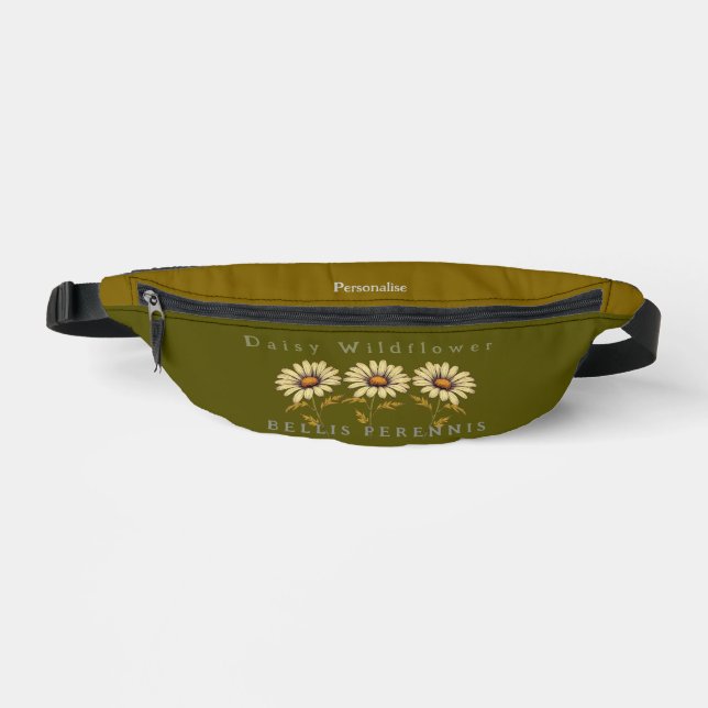 Daisy Wildflower Botanical Bellis Perennis Green Bum Bags (Front)