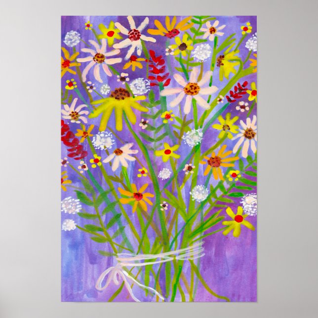 Daisy Wildflower Bouquet Painting Purple Art Poster (Front)