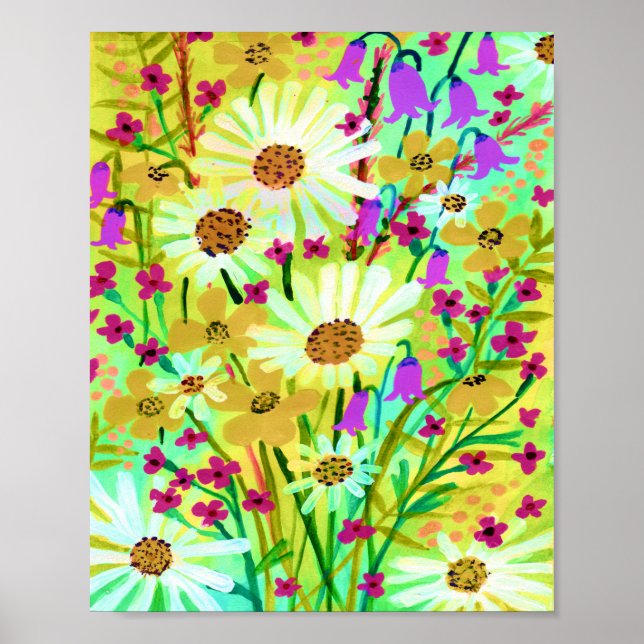 Daisy Wildflower Bouquet Painting Yellow Art Poster (Front)