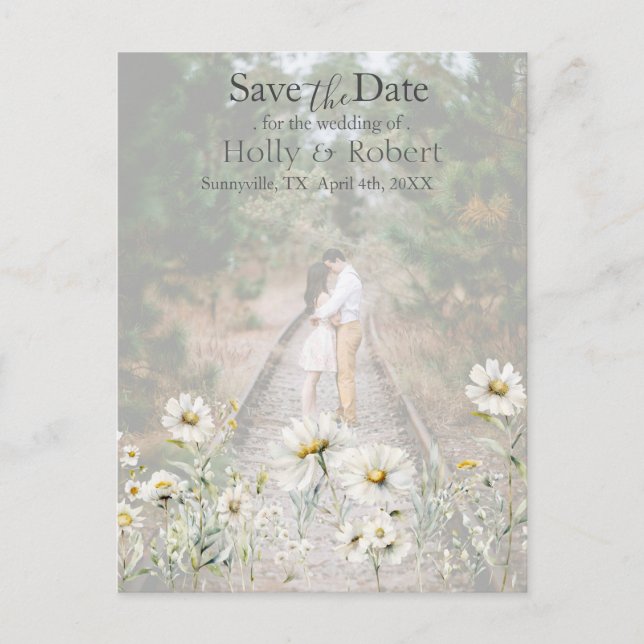 Daisy Wildflower  Save the Date Photo QR Code Postcard (Front)