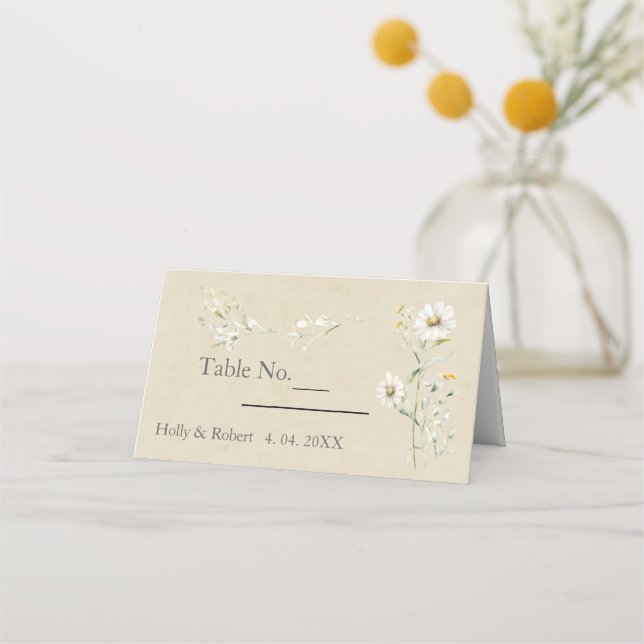 Daisy Wildflower Wedding Place Card (Front)