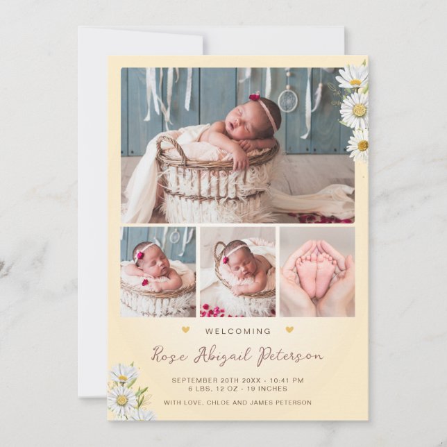 Daisy Wildflower Welcoming Newborn Baby Girl Birth Announcement (Front)