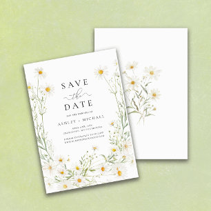 Daisy Wildflower White Boho Minimalist Save The Date