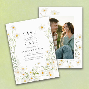 Daisy Wildflower White Boho Photo Save The Date