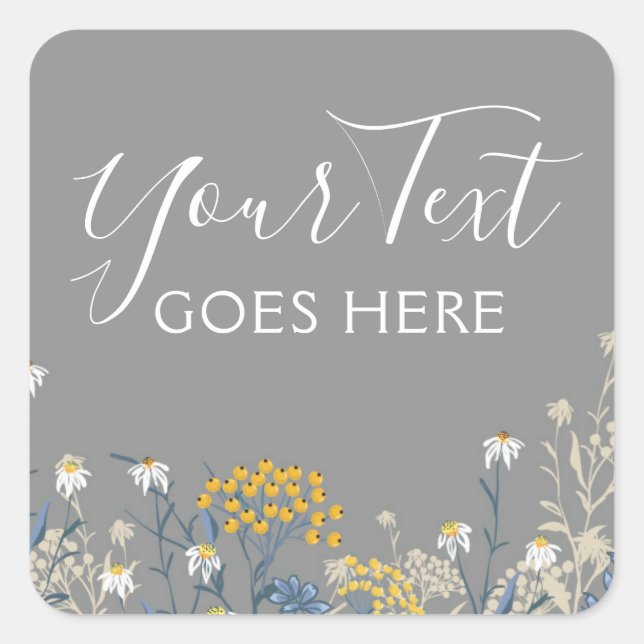 Daisy Wildflower & Yellow Rowan Berries Botanical Square Sticker (Front)