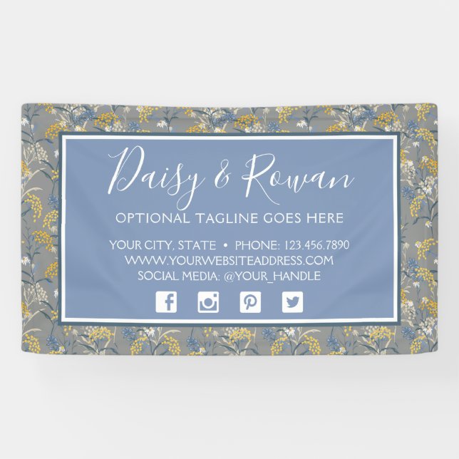 Daisy Wildflower & Yellow Rowan Berries Floral Banner (Horizontal)