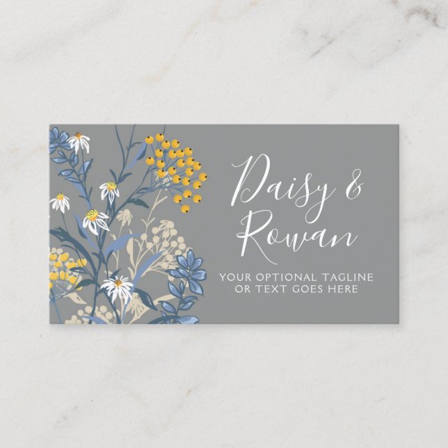 Daisy Wildflower & Yellow Rowan Berries Floral Business Card (Front)
