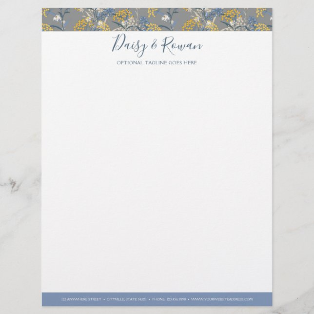 Daisy Wildflower & Yellow Rowan Berries Floral Custom Letterhead (Front)