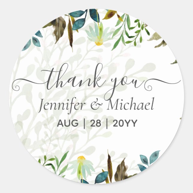 Daisy Wildflowers Greenery Wedding Classic Round Sticker (Front)