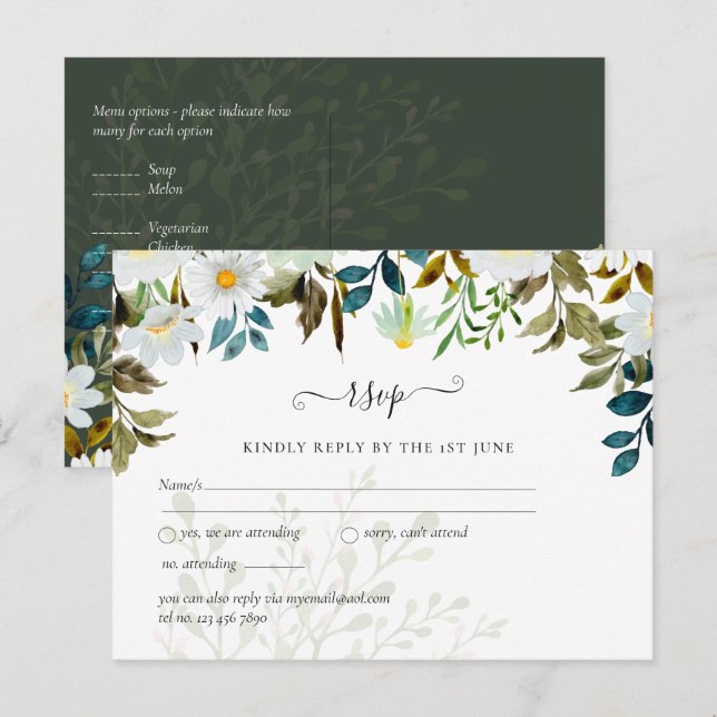 Daisy Wildflowers Greenery Wedding Postcard (Front/Back)