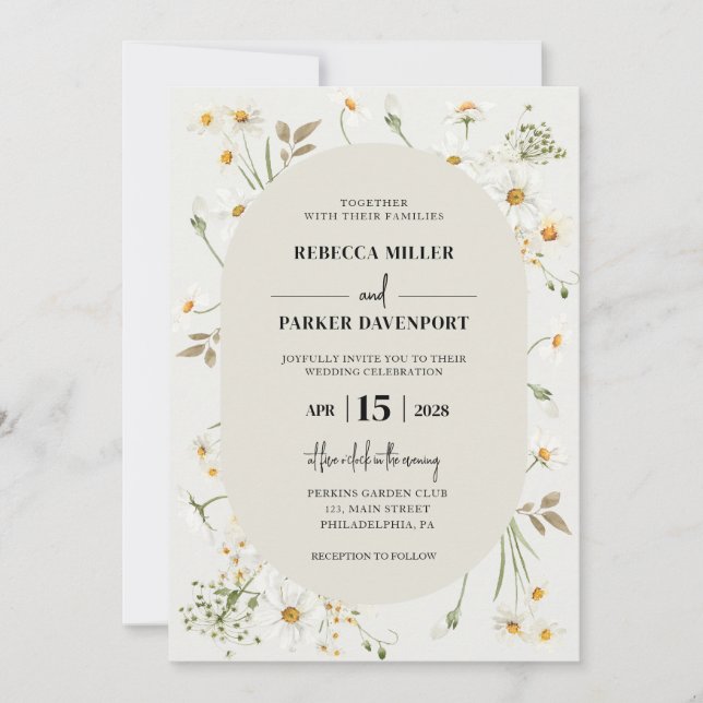 Daisy Wildflowers modern Wedding invitation (Front)