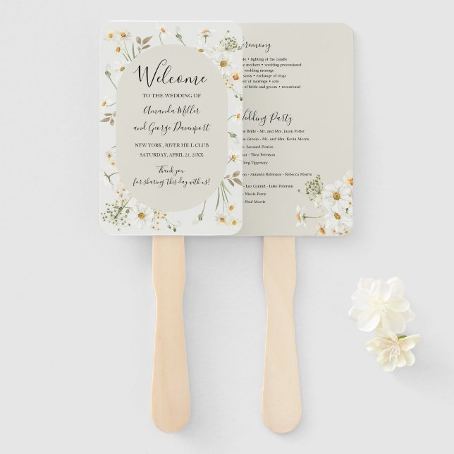Daisy Wildflowers wedding program fan (Front and Back)