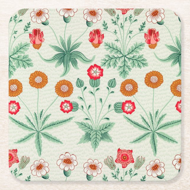 Daisy, William Morris Square Paper Coaster (Front)