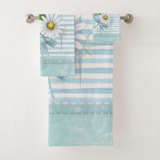 Daisy with Blue Stripes Bath Towel Set