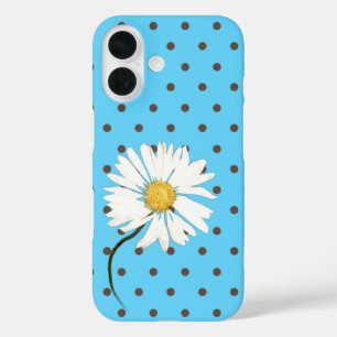 daisy with brown polka dots on aqua iPhone 16 case
