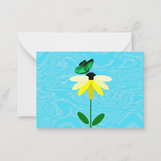 Daisy With Green Butterfly Note Cards (Front)