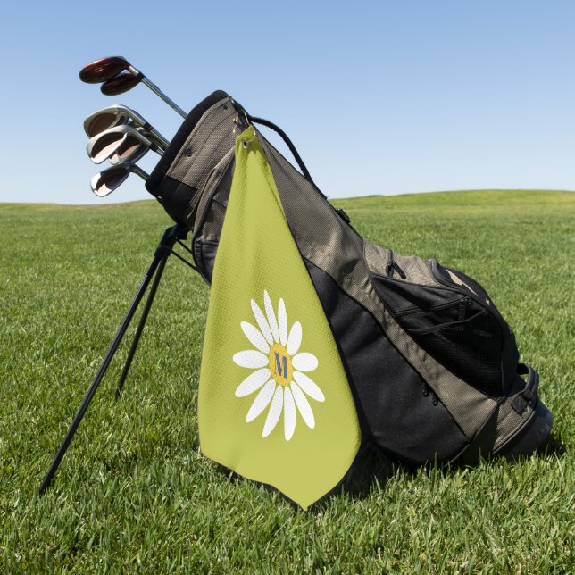 Daisy with Initial Lime Green Golf Towel (Green)
