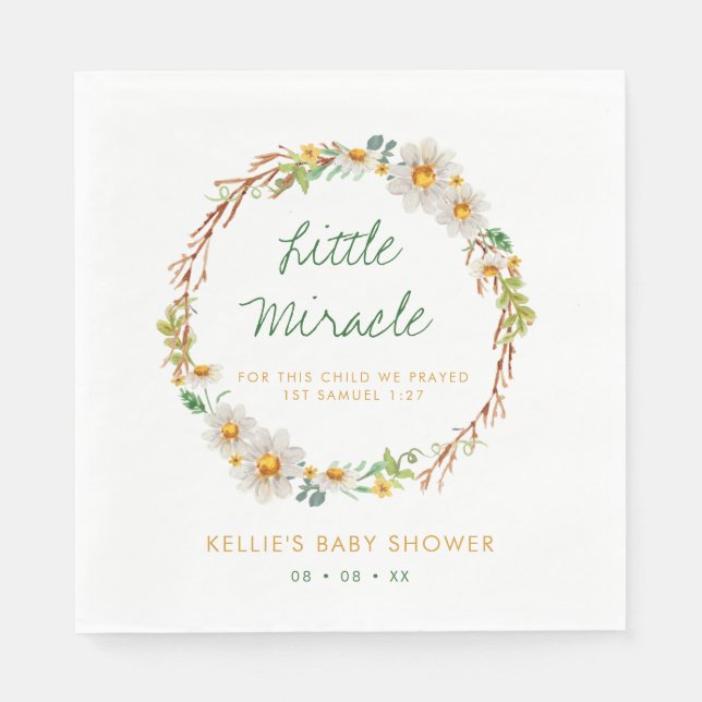 Daisy Wreath Little Miracle Baby Shower Scripture Napkin (Front)