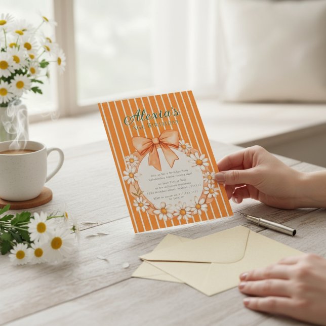 Daisy Wreath Orange Stripe Birthday invitation (Creator Uploaded)