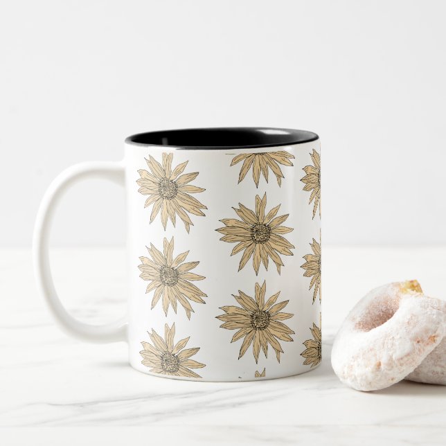 Daisy Yellow Flower Painting Bouquet Coffee Mug (With Donut)