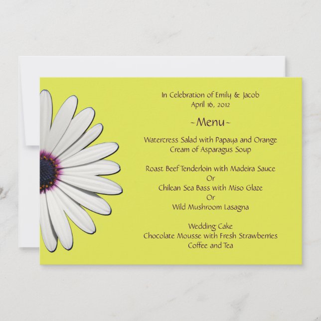Daisy Yellow Menu Cards (Front)