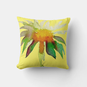 Daisy yellow moder watercolor flower art cushion