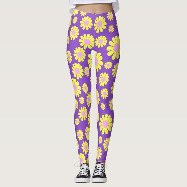 Daisy Yellow Purple Leggings (Front)