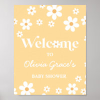 Daisy yellow Retro Peace Love Baby Shower Welcome