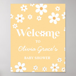 Daisy yellow Retro Peace Love Baby Shower Welcome Poster