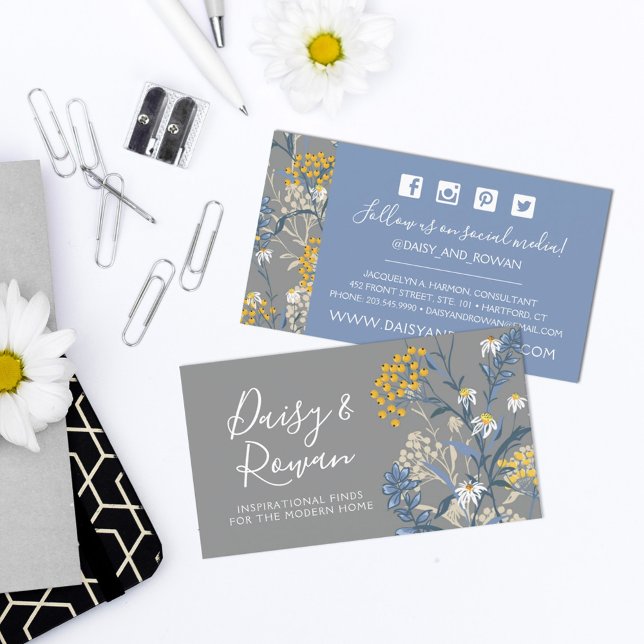 Daisy & Yellow Rowan Berries Floral Social Media Business Card (Creator Uploaded)