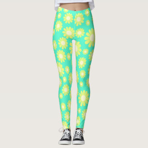 Daisy Yellow Teal Leggings