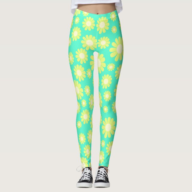 Daisy Yellow Teal Leggings (Front)