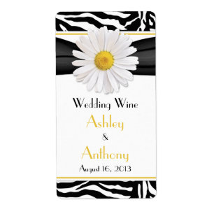 Daisy Zebra Print Wedding Wine Bottle Labels