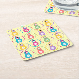 Daisyflower Matryoshka Square Paper Coaster